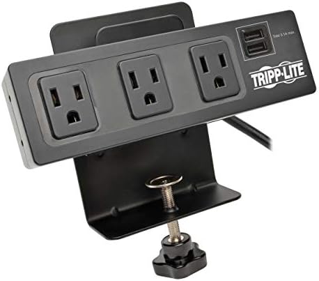 Tripp Lite TLP310USBC 3 Outlet Desk Clamp Surge Protector + 2 USB