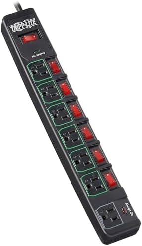 Tripp Lite TLP76MSGB Black Surge Protector with Individual Switches