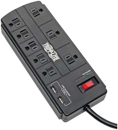Tripp Lite TLP88USBB 8 Outlet Flat Plug Surge Protector + 2 USB Ports