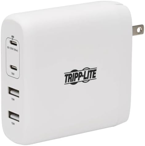 Tripp Lite USB C Wall Charger 4Port Compact Gan Technology 100W Charging PD3.0 White