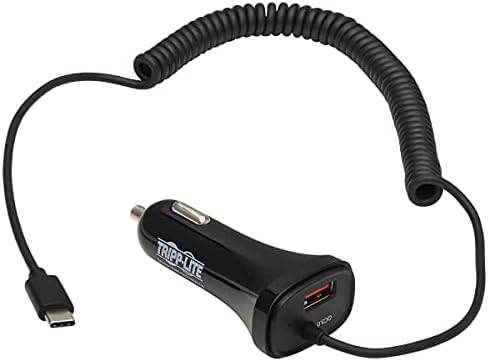 Tripp Lite USB Dual Port Car Charger, USB-C 18W QC 3.0 and USB-A 12W Dual Port USB Car Charger